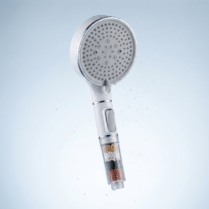 Capçal de dutxa filtrant AiguaPura amb gotes d'aigua